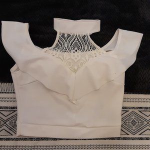 White turtle neck crop top